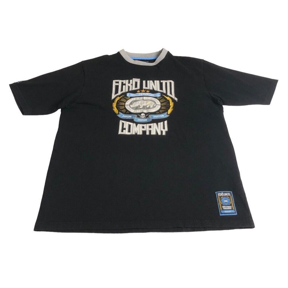 Vintage Ecko Unltd Shirt Mens XL Black Rhino 72 Y2K Raised‎ Graphic Tee Cotton